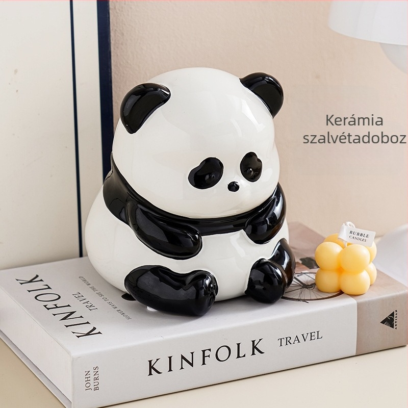 Panda kerámia papírzsebkendő tartó – modern minimalist dekor a nappaliba