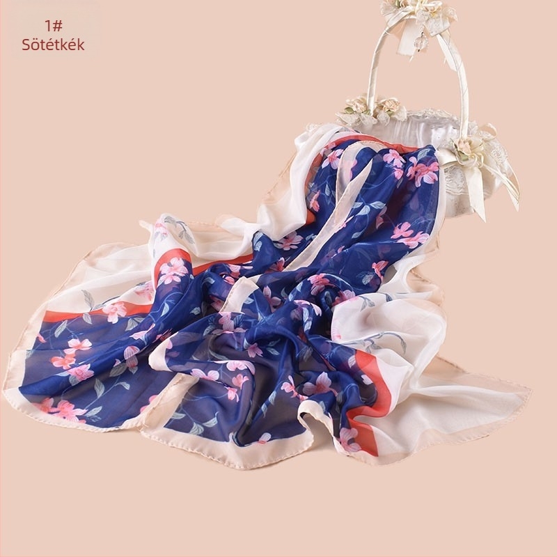 Növényi mintás chiffon sál, könnyű és lélegző, UV-védelmi tulajdonságokkal
