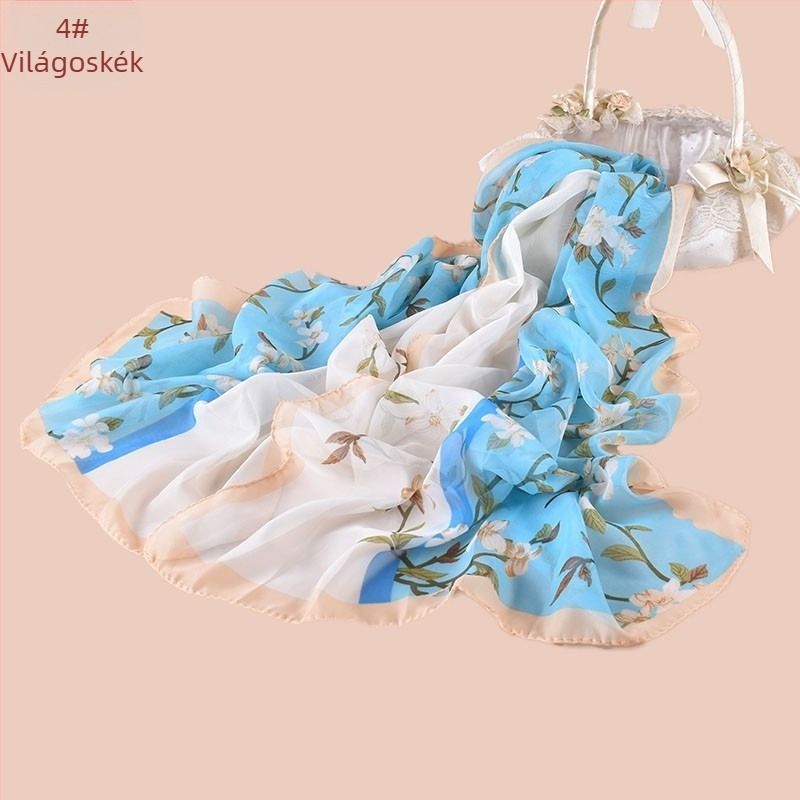 Növényi mintás chiffon sál, könnyű és lélegző, UV-védelmi tulajdonságokkal