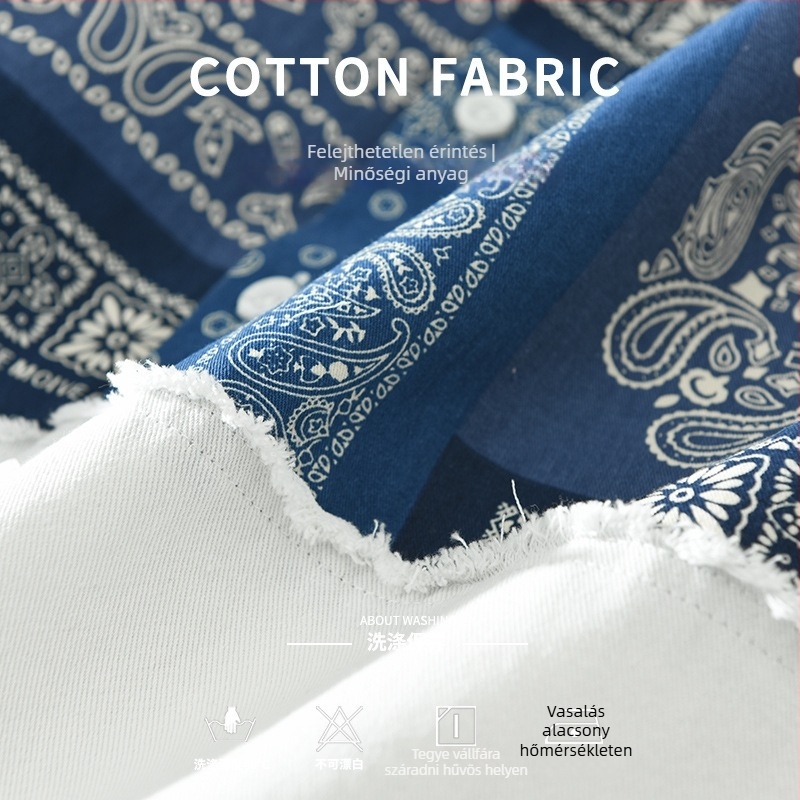 6761 Férfi japán stílusú nyomott patchwork hosszú ujjú ing, lazán szabott, mindennapi viselet