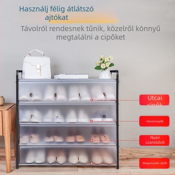 Többszintes cipőszekrény acélcsövekből, porvédett, helytakarékos tároló otthonra vagy kollégiumba