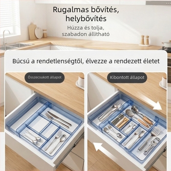 Átlátszó, kihúzható evőeszköztálca konyhai fiókokhoz és szekrényekhez