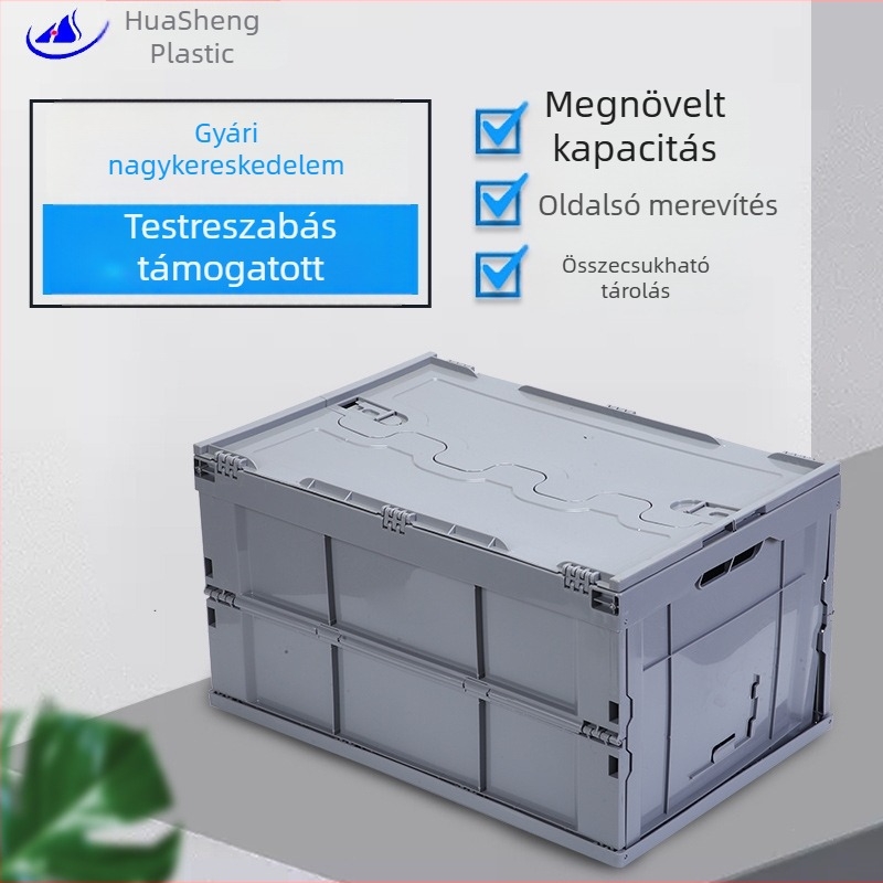 PP összecsukható tároló doboz 60L fedéllel, autóhoz