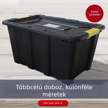 Nagy kapacitású műanyag tároló doboz fedéllel, háztartási ruhák és játékok tárolására, autóhoz való szerszámtartó, gyártói testreszabás