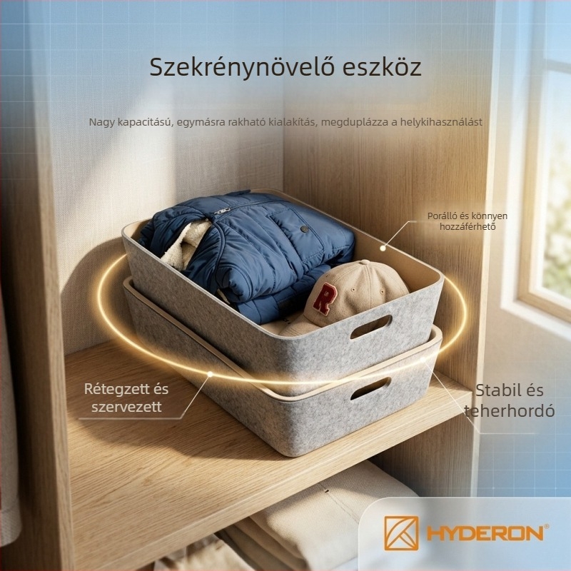 Filcből készült tároló doboz — asztali rendező fiókos osztókkal, több méretben, testreszabható, csendes működés