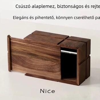 Diófából készült papírzsebkendő doboz nappalira — kereszt alakú tartó, tömörfa kivitel, asztalra és irodába