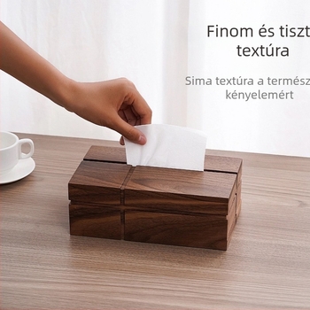 Diószínű tömörfa szalvétatartó, téglalap alakú asztali tároló étteremhez vagy nappaliba