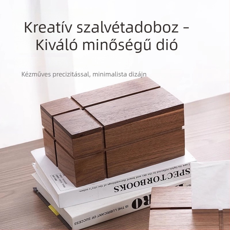Diószínű tömörfa szalvétatartó, téglalap alakú asztali tároló étteremhez vagy nappaliba