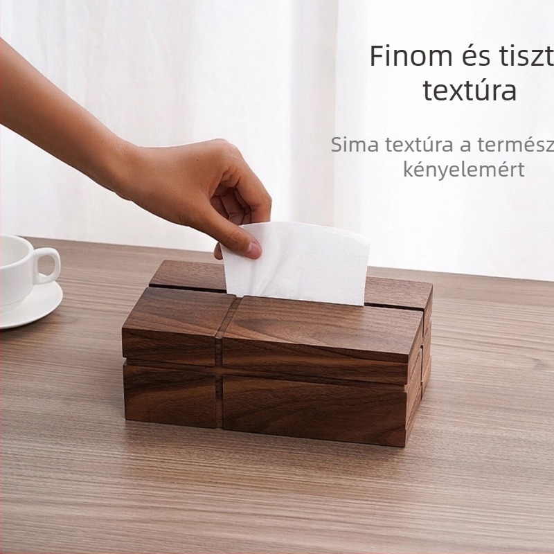 Diószínű tömörfa szalvétatartó, téglalap alakú asztali tároló étteremhez vagy nappaliba