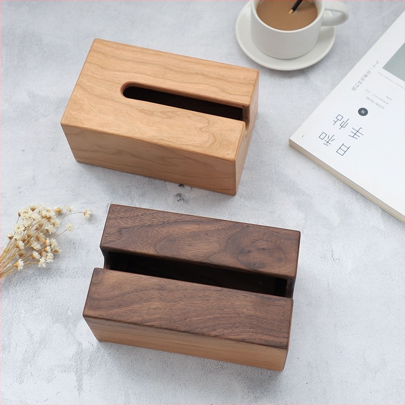 Fekete diófa papírzsebkendő-tartó, japán stílusú minimalist, tömörfa