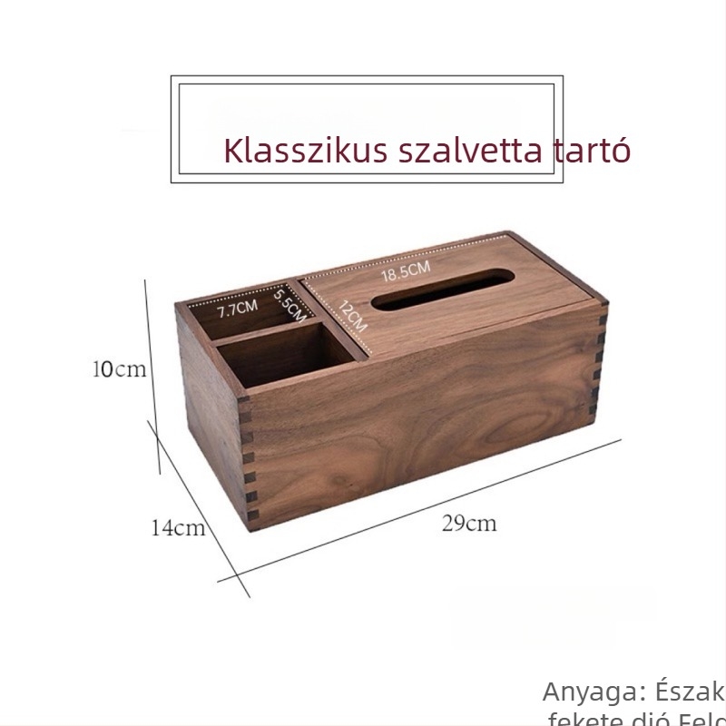 Tömörfa multifunkcionális papírzsebkendő tartó asztalra, távirányító és olló tárolóval, mortise-and-tenon konstrukció