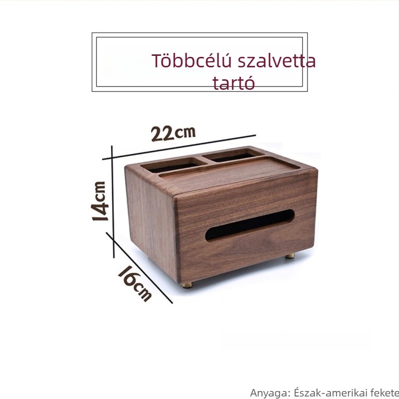 Tömörfa multifunkcionális papírzsebkendő tartó asztalra, távirányító és olló tárolóval, mortise-and-tenon konstrukció