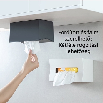 Fúrás nélküli falra szerelhető papírzsebkendő tartó, téglalap alakú, minimalista dizájn