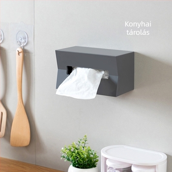 Fúrás nélküli falra szerelhető papírzsebkendő tartó, téglalap alakú, minimalista dizájn