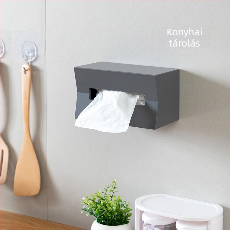 Fúrás nélküli falra szerelhető papírzsebkendő tartó, téglalap alakú, minimalista dizájn