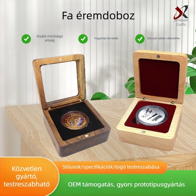 Fekete diófából készült éremes doboz, univerzális jelvényes fa doboz, bükkfából készült díszdoboz érméknek