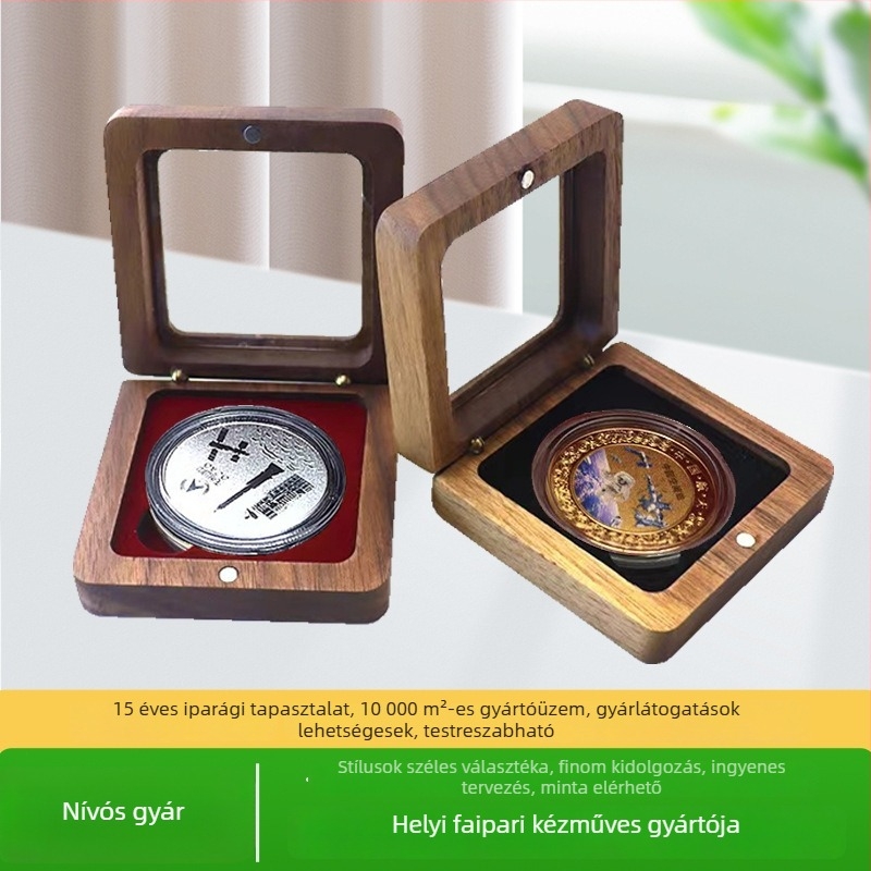 Fekete diófából készült éremes doboz, univerzális jelvényes fa doboz, bükkfából készült díszdoboz érméknek
