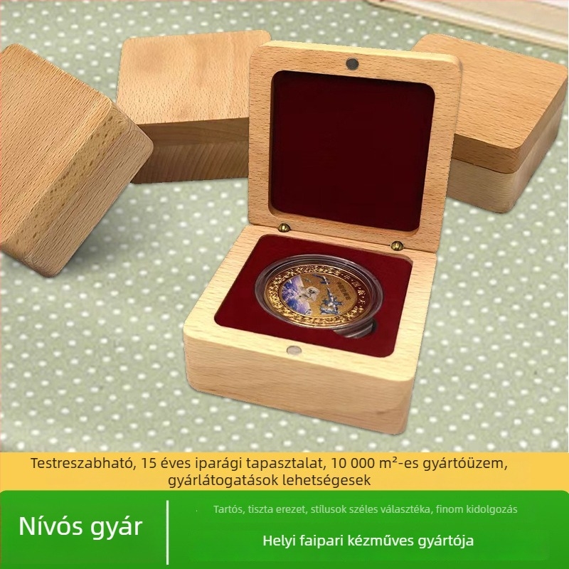 Fekete diófából készült éremes doboz, univerzális jelvényes fa doboz, bükkfából készült díszdoboz érméknek