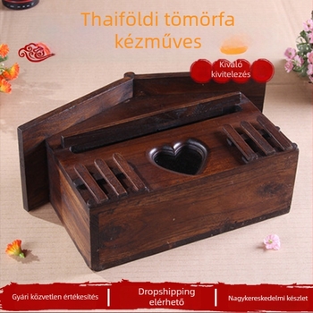 Fából készült kunyhó alakú papírzsepi tartó, falra szerelhető, thai stílusú kézműves retro otthoni dekoráció