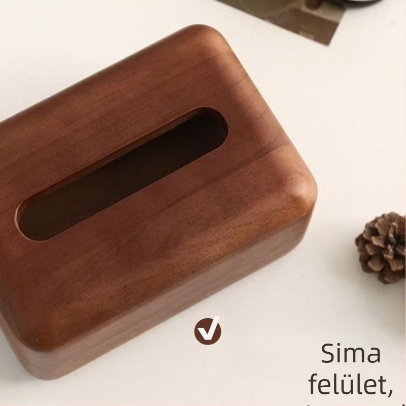 Tömör diófából készült asztali zsebkendő-doboz, modern minimalist design, többfunkciós.