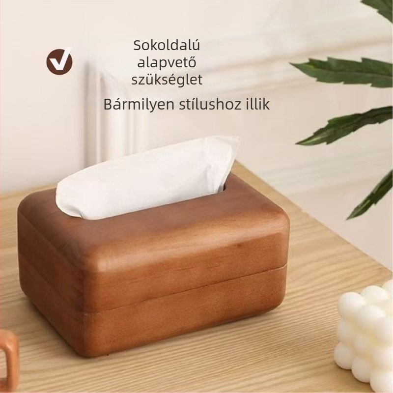 Tömör diófából készült asztali zsebkendő-doboz, modern minimalist design, többfunkciós.