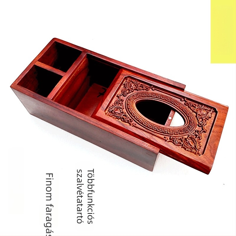 Rosewood papírzsebkendő tartó távirányítóval, Multifunkcionális papírtartó, gravírozható