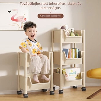 Ötszintes mozgó tároló állvány görgőkkel – műanyag könyvespolc otthoni tároláshoz