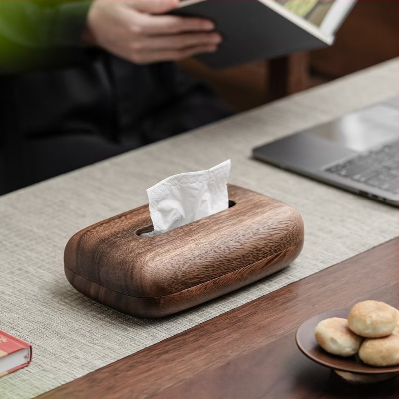 Új kínai stílusú fa papírzsebkendő doboz, kenyér formájú, luxus szállodai/éttermi napkin-tároló, dió szín