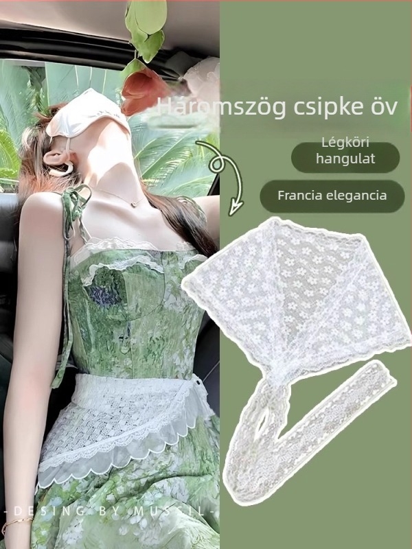 Női csipkeszövésű öv denimhez: fejkendő, selyemsál és háromszög alakú sál – ruhához illő kiegészítőkből álló készlet