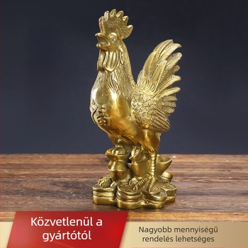 Réz kakas dísztárgy szerencse motívummal és zodiákus motívummal