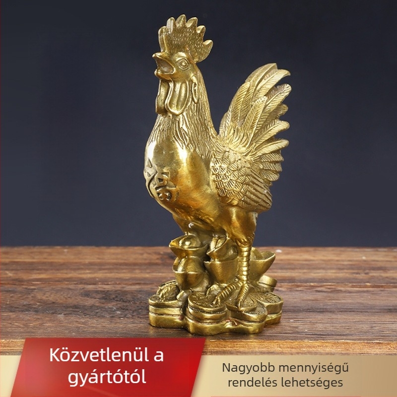 Réz kakas dísztárgy szerencse motívummal és zodiákus motívummal