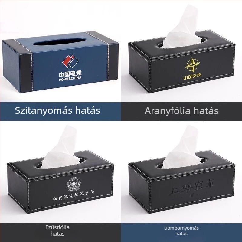 Bőr szalvétatartó, modern letisztult dizájn, autó és nappali számára, testreszabható logóval