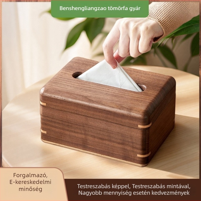 Személyre szabott fekete diófa dohányzóasztal szalvétatartó rekesszel — minimalist stílus, új kínai stílus
