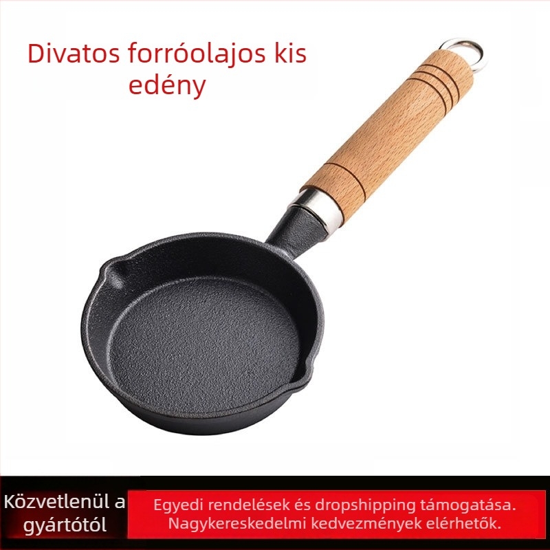10 cm-es öntöttvas mini serpenyő tojásgombócokhoz és rántott tojásokhoz – fedő nélkül, otthoni használatra