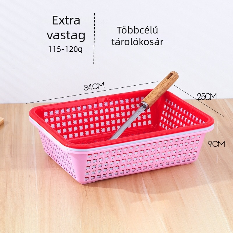 Kék műanyag konyhai kosár gyümölcs- és zöldségmosásra és lecsepegtetésre, téglalap alakú