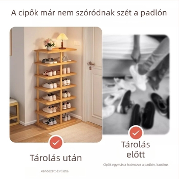 Fa anyagú, többpolcos cipősszekrény előszobába, keskeny ajtóval, otthonra vagy kollégiumba