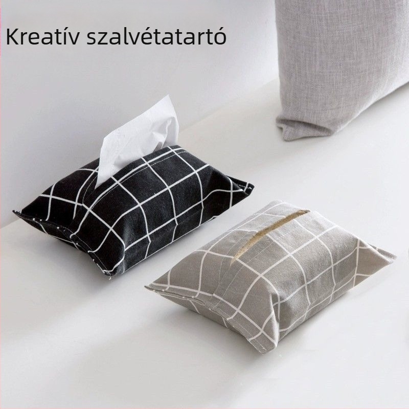 Otthoni pamut- és vászon zsepi tartó, textil zsebkendő-doboz és autóba való zsepiketartó