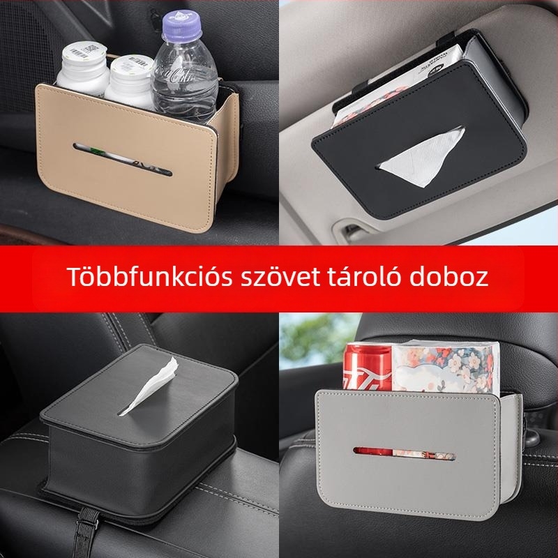 Bőr autózsepi-doboz, függő organizátor a napellenzőn és a hátsó ülésnél, többfunkciós tároló az autónak