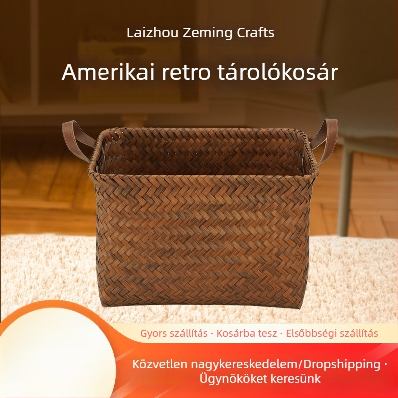 Mesterséges rattanból készült tároló kosár, retro amerikai stílusban, gyümölcsök és zöldségek számára