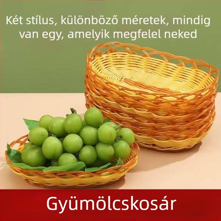 Műanyag fonott gyümölcs- és zöldségbemutató kosár, tálca és nassolnivaló kosár