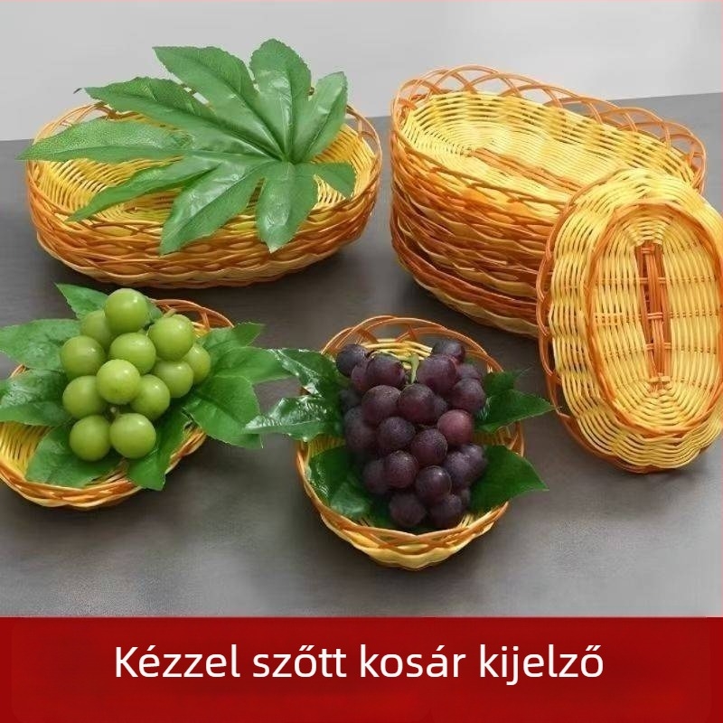 Műanyag fonott gyümölcs- és zöldségbemutató kosár, tálca és nassolnivaló kosár