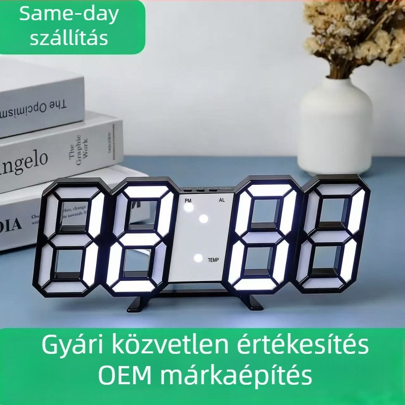 Taixiang 3D digitális ébresztőóra otthoni használatra – modern, minimalistikus dizájn, LED éjszakai világítás, HD kijelző, elektronikus ébresztőóra