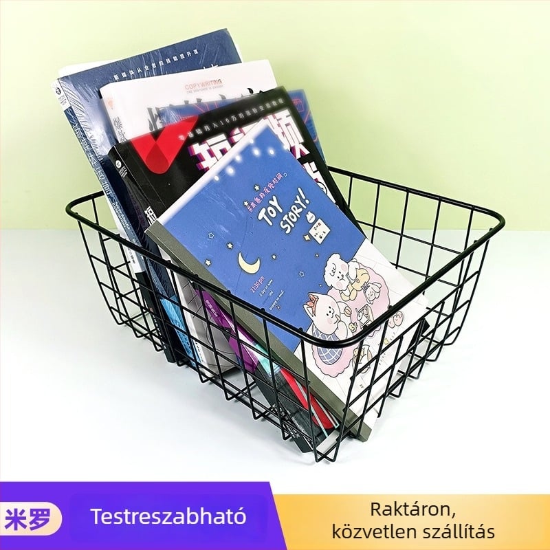 Matte fekete és nordikus vas tárolókosár – asztali rendező sminkhez és kozmetikumokhoz, nagy kapacitás