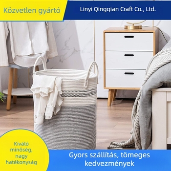 Személyre szabott pamutkötélből szőtt tárolókosár kerettel, összecsukható, kézi hordozóval