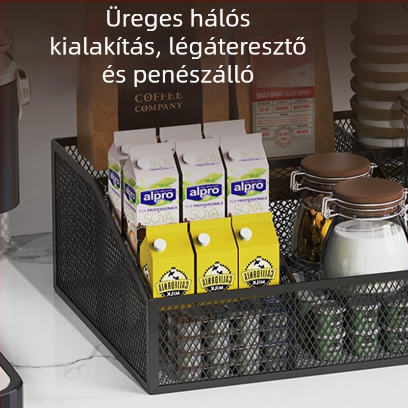 Testreszabott asztali tároló állvány szénacélból, furatmentes kivitel, multifunkcionális irodai rendszerező