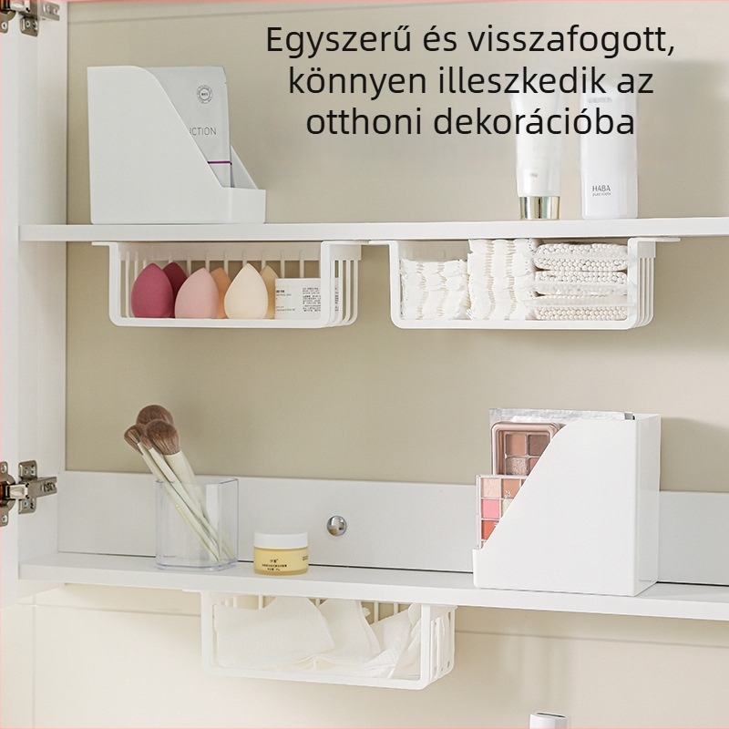 Fürdőszobai függő tároló kosár falra szerelhető polccal és fiókkal