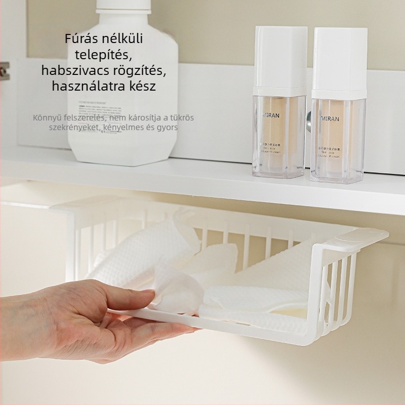 Fürdőszobai függő tároló kosár falra szerelhető polccal és fiókkal