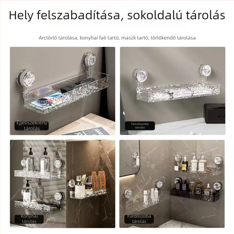 Fali fürdőszobai tároló vákuumcsészékkel – WC-hez és mosdóhoz, fúrás nélkül