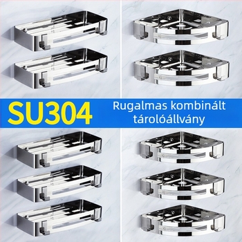 Csavarozás nélküli, rozsdamentes acélból készült fürdőszobai sarokpolc, falra szerelhető tároló