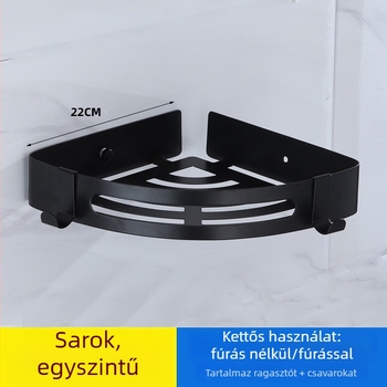 Csavarozás nélküli, rozsdamentes acélból készült fürdőszobai sarokpolc, falra szerelhető tároló